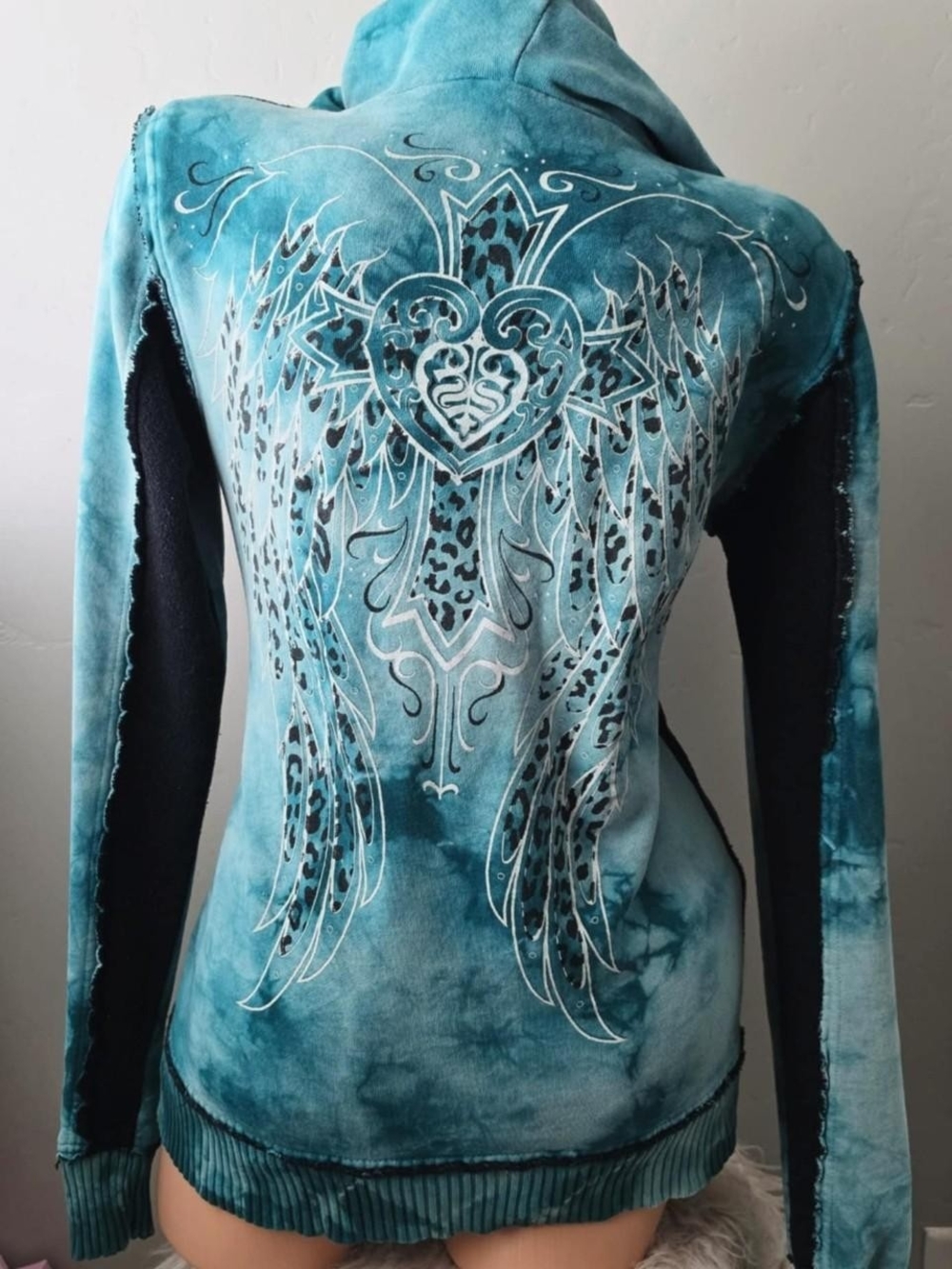 Vintage y2k Sinful by Affliction rhinestone angel wings sweater